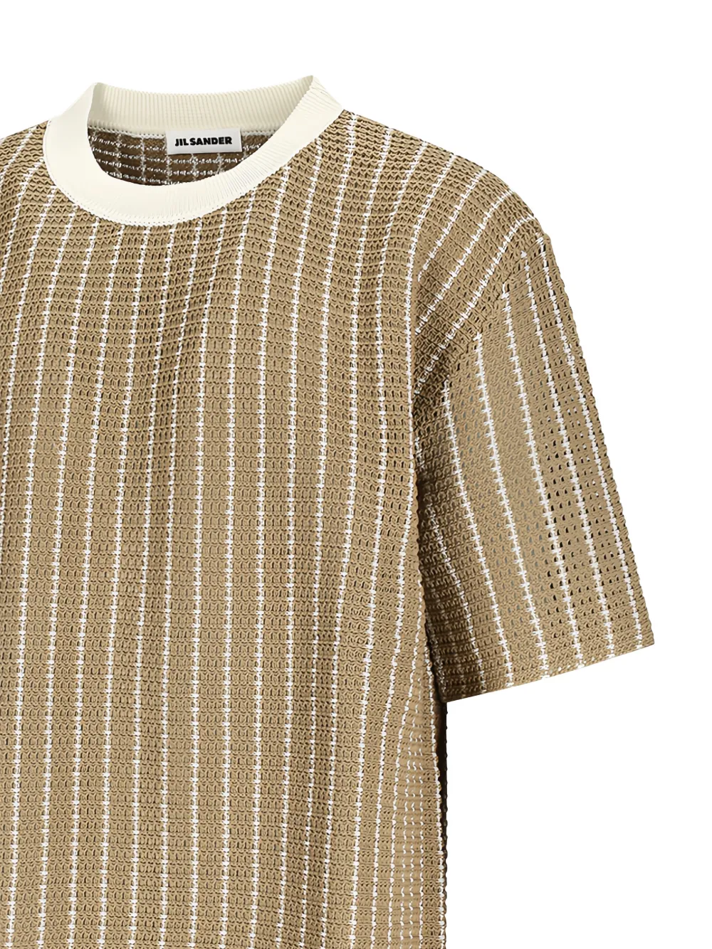 Jil Sander Gestreept opengebreid T-shirt Beige