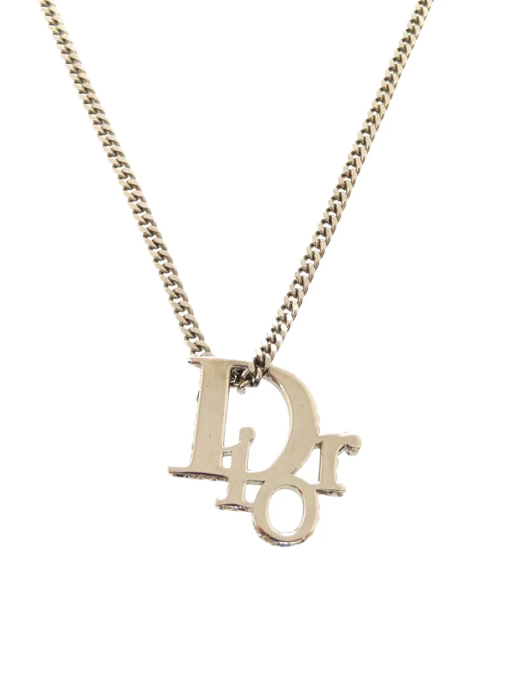 Christian Dior Pre-Owned 2015-2025 Silver Plated Oblique Pendant Necklace costume necklace - Argento