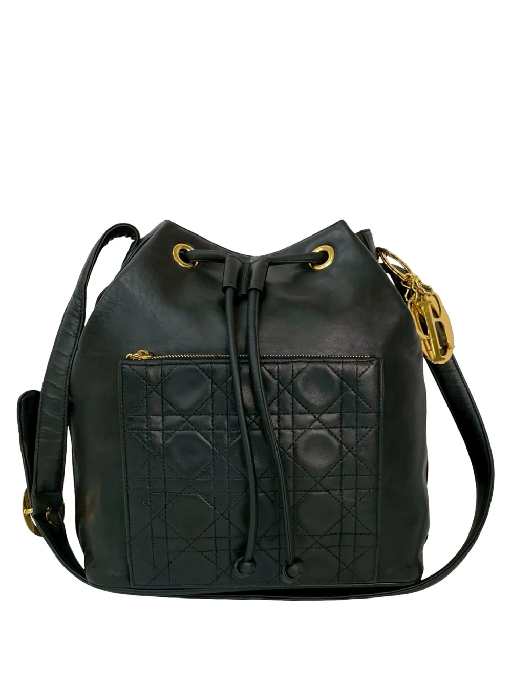 Christian Dior Pre-Owned 2000-2025 Lambskin Cannage Front Pocket Drawstring crossbody bag - Nero