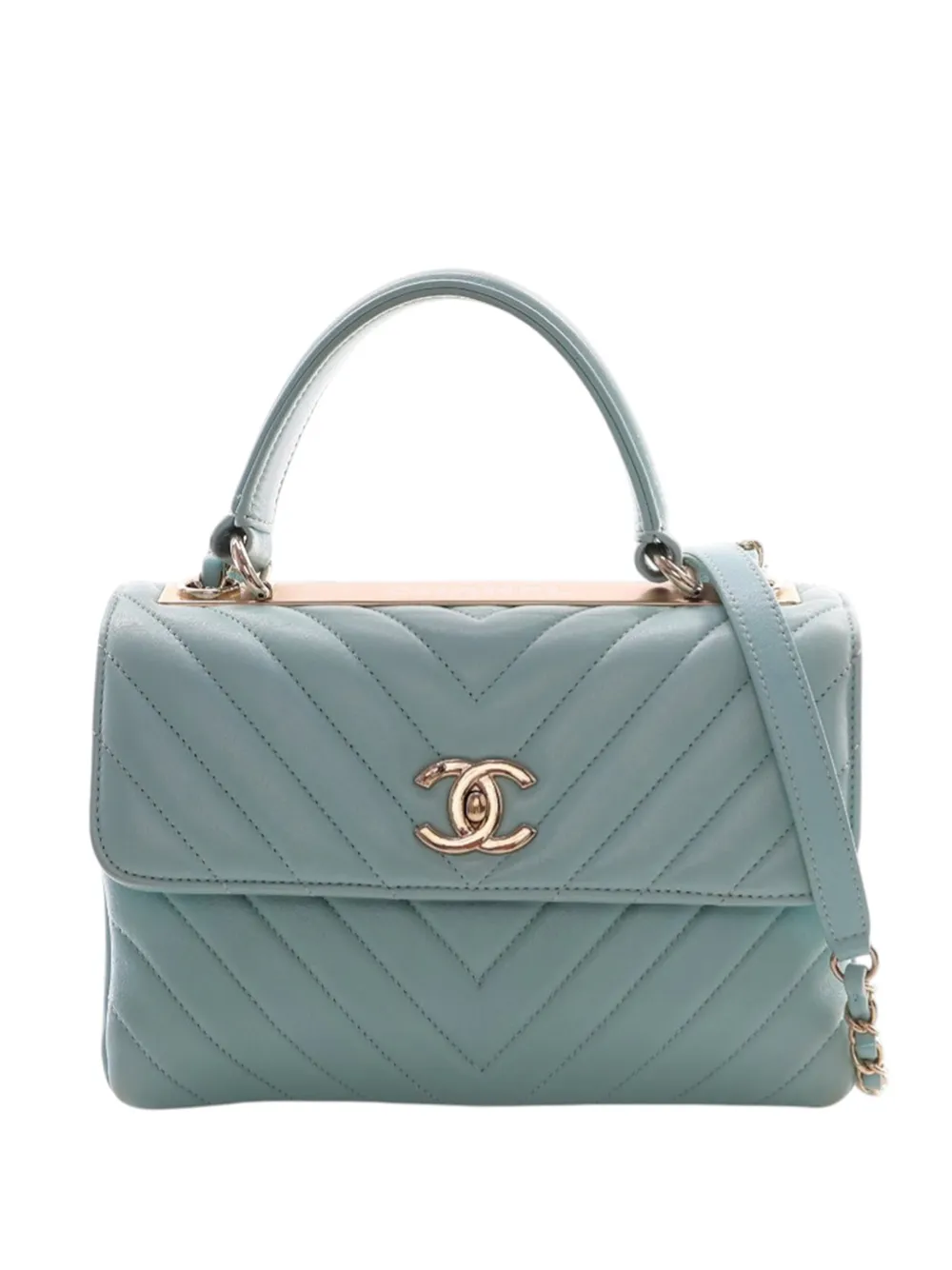 CHANEL Pre-Owned 2019 Small Chevron Lambskin Trendy CC Top Handle Flap satchel - Blu