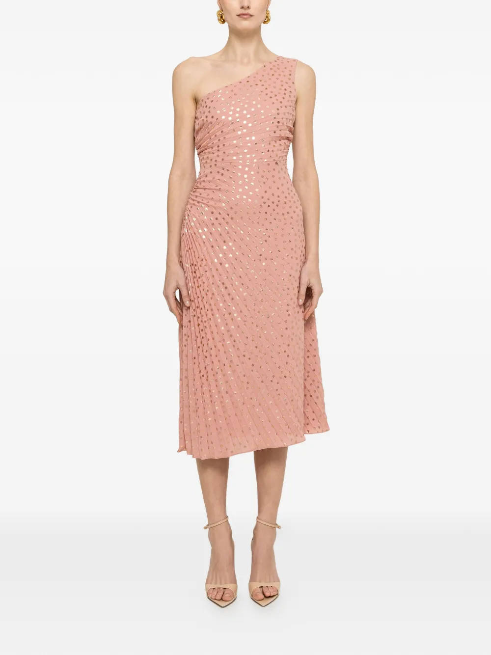 NISSA one-shoulder pleated midi dress - Pink