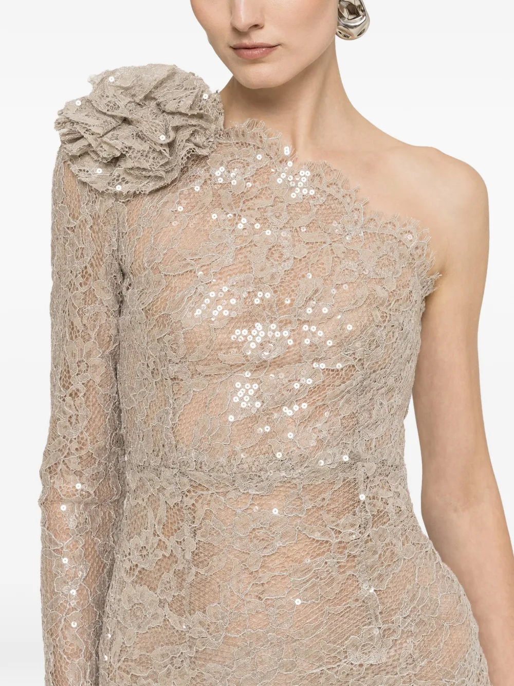 NISSA Jurk met pailletten en kant Beige