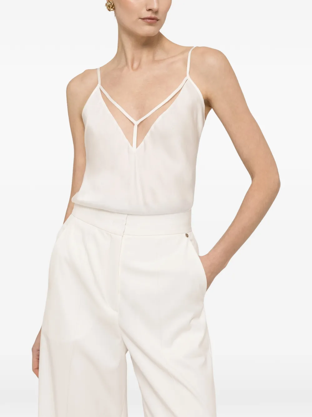 NISSA tulle-insert top - Bianco