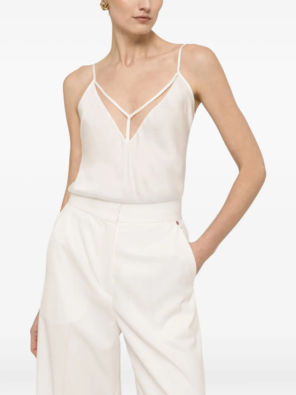 NISSA tulle-insert top - Bianco