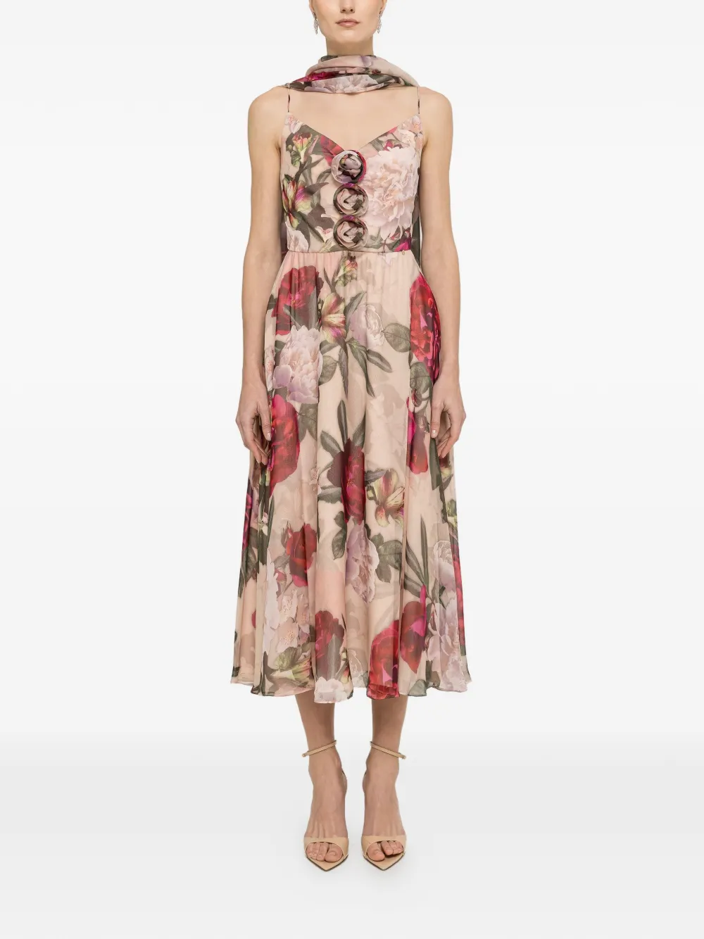 NISSA Zijden jurk met bloemenprint Beige