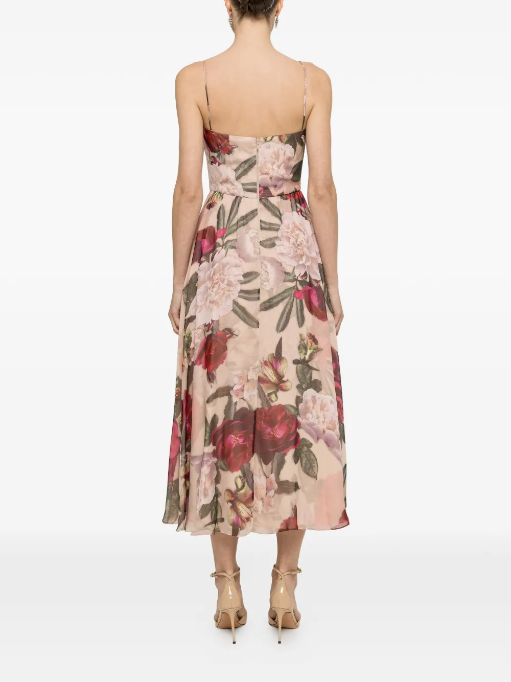 NISSA Zijden jurk met bloemenprint Beige