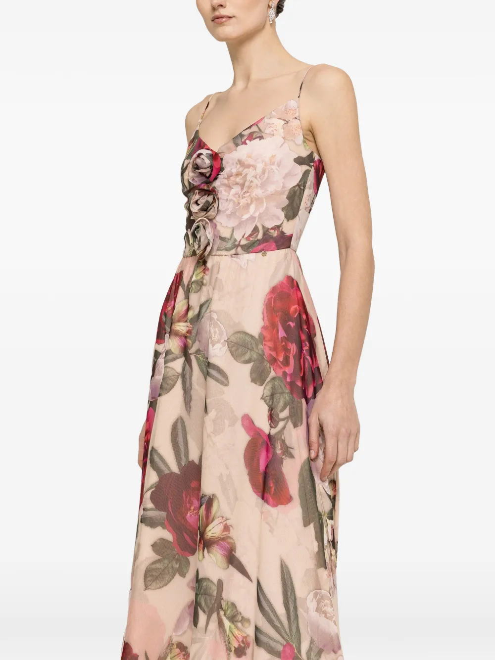 NISSA Zijden jurk met bloemenprint Beige
