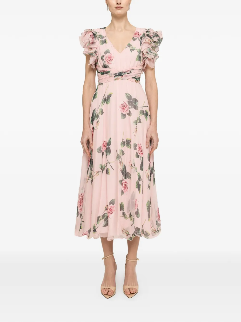 NISSA ruffled floral silk dress - Rosa