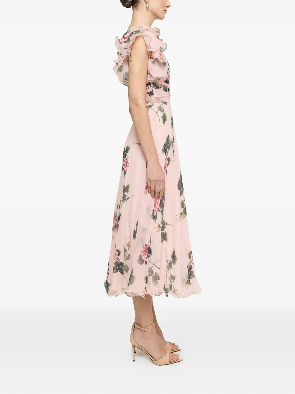 NISSA Zijden jurk met ruches en bloemenprint Roze