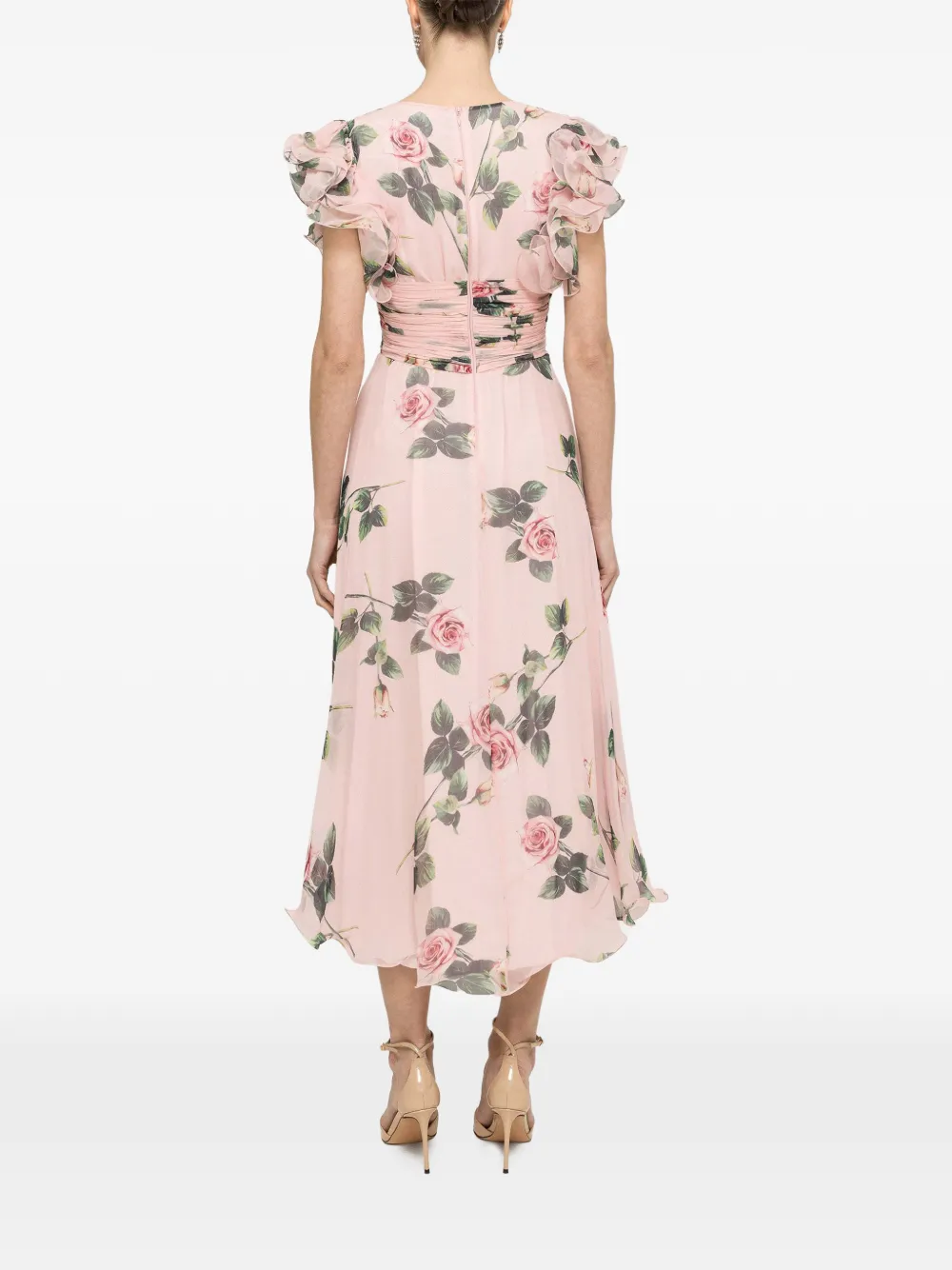 NISSA Zijden jurk met ruches en bloemenprint Roze