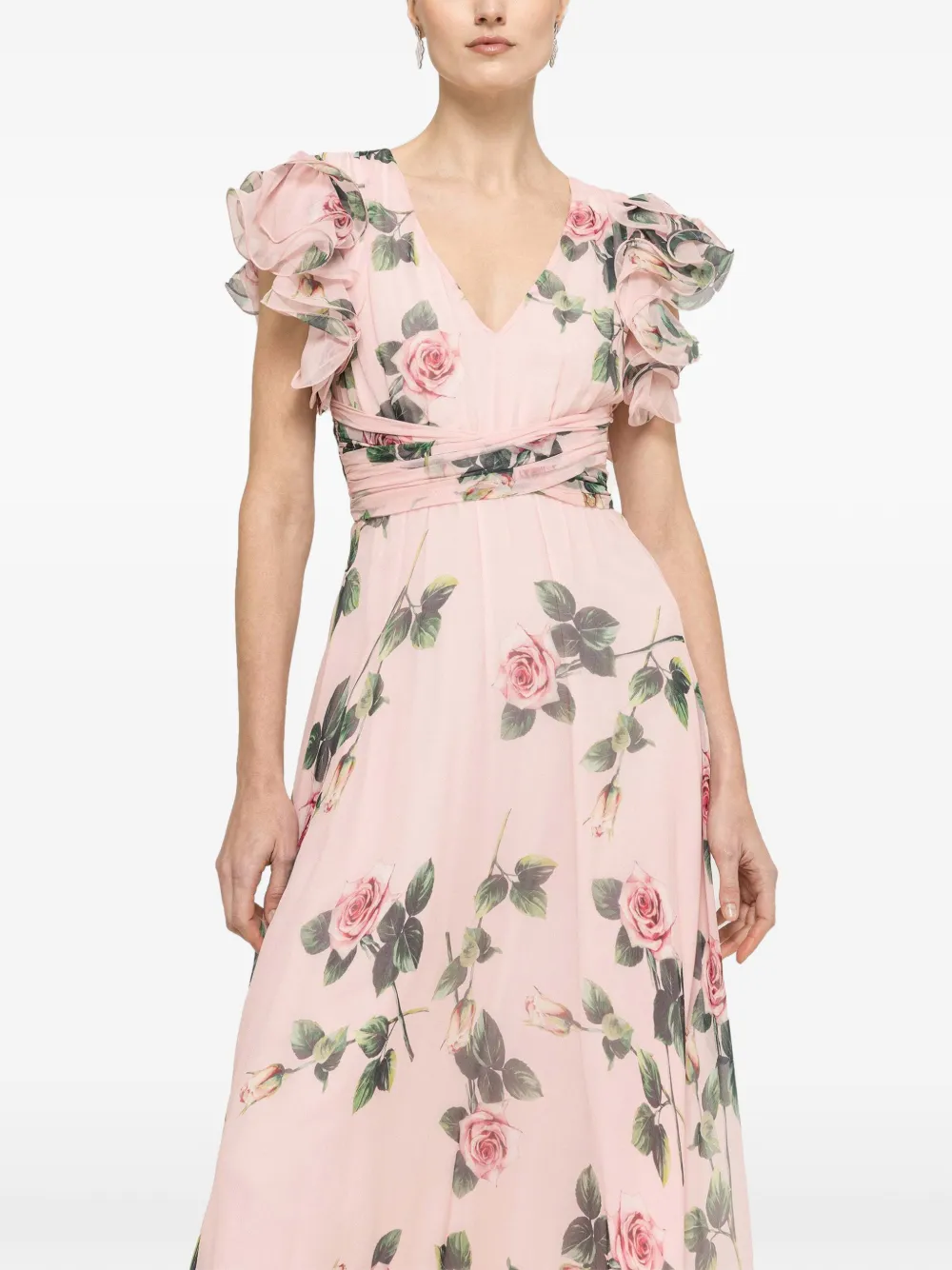NISSA ruffled floral silk dress - Rosa