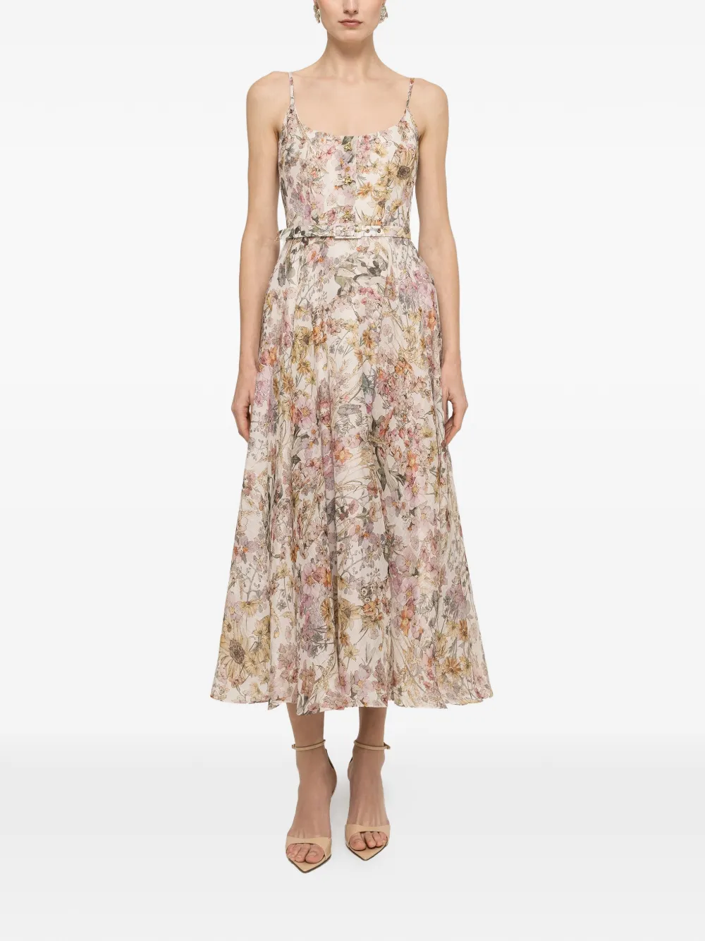 NISSA floral midi dress - Neutrals