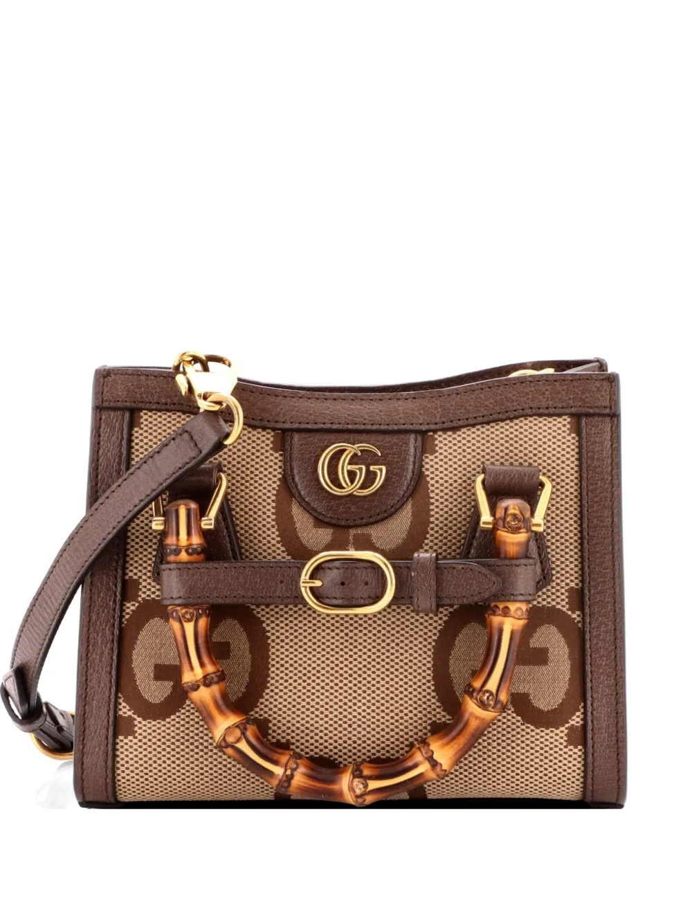 Gucci Pre-Owned Diana NM Bamboo Handle Tote Jumbo GG Canvas Mini shoulder bag - Brown