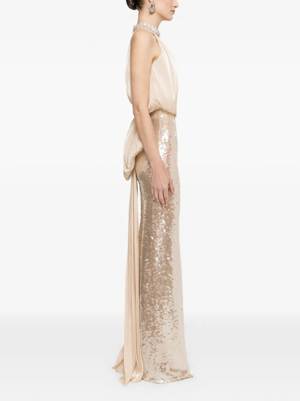NISSA Maxi-jurk met pailletten en strik Beige