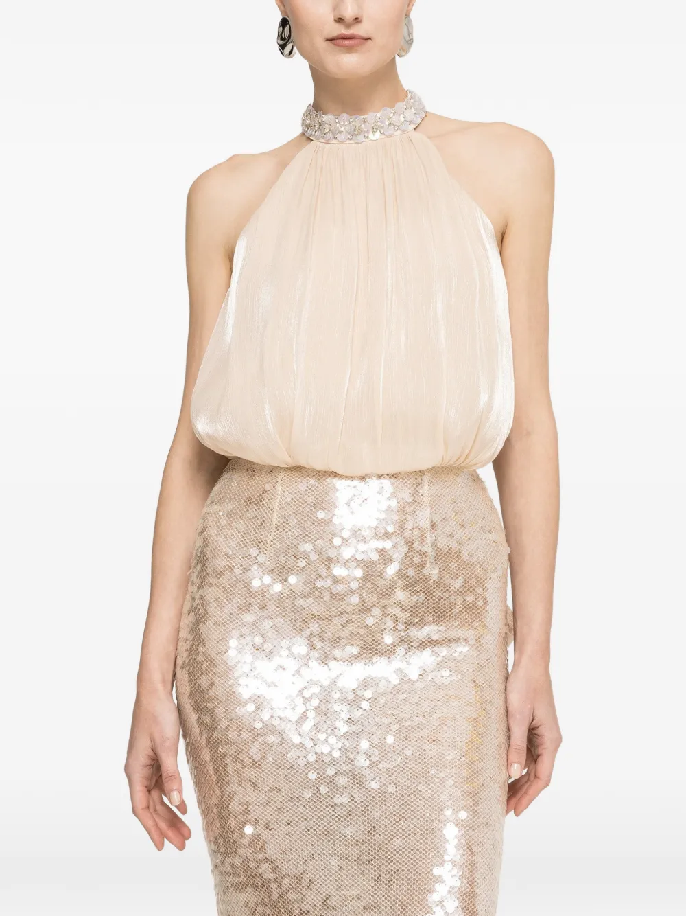 NISSA bow-detail sequin maxi dress - Toni neutri