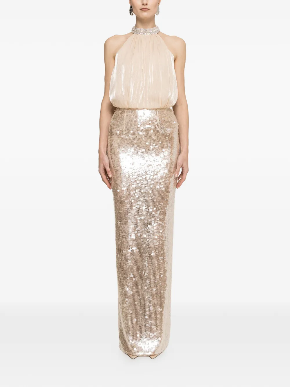 NISSA Maxi-jurk met pailletten en strik Beige