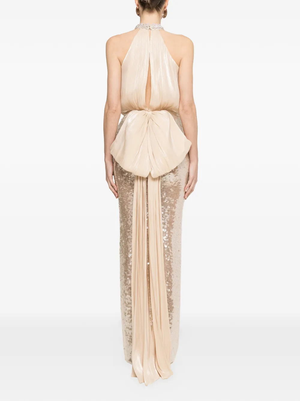 NISSA Maxi-jurk met pailletten en strik Beige