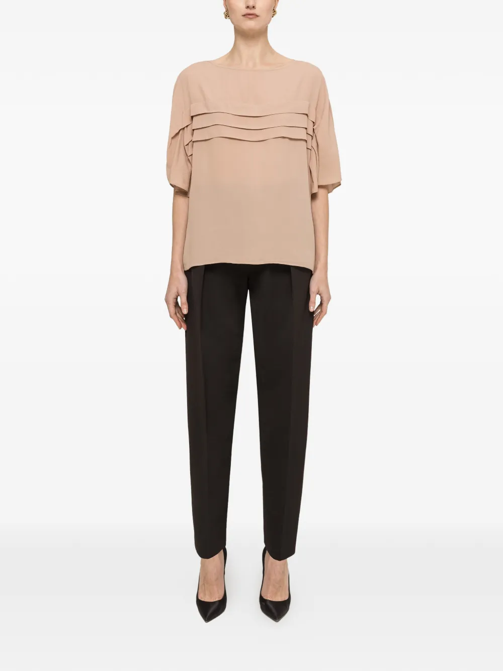 NISSA Chiffon top met geplooid detail Beige
