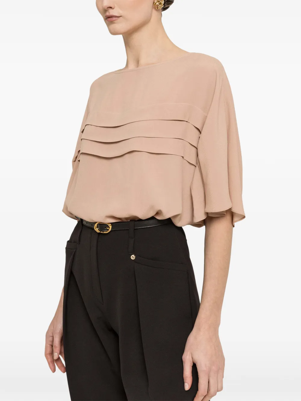 NISSA pleat-detail chiffon top - Neutrals