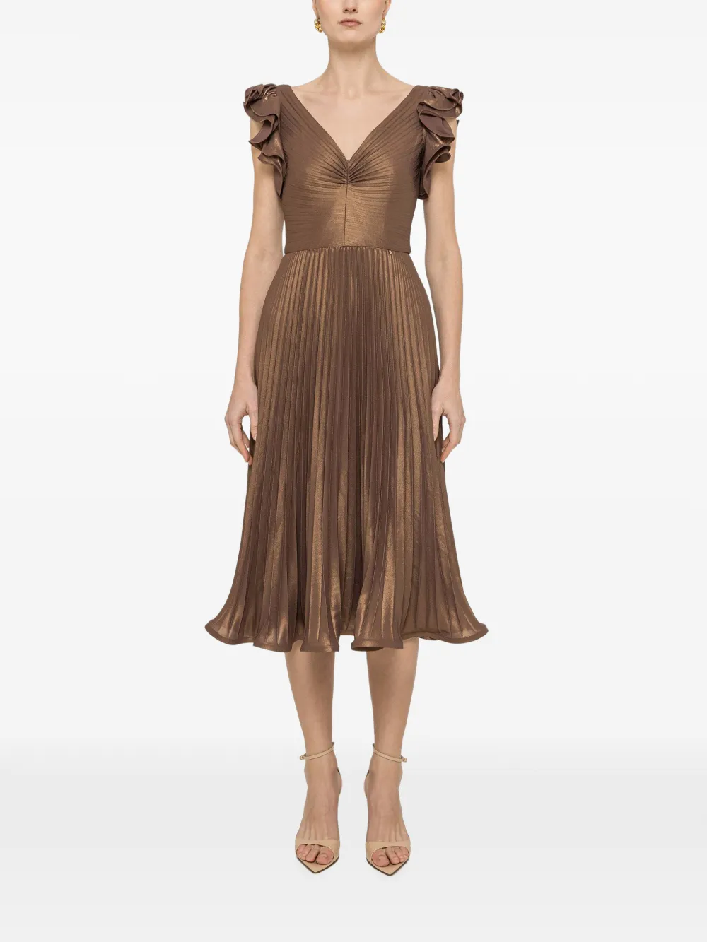 NISSA ruffled pleated midi dress - Brown