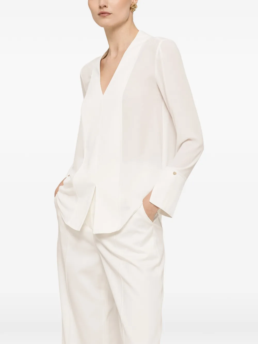 NISSA V-neck chiffon top - Bianco