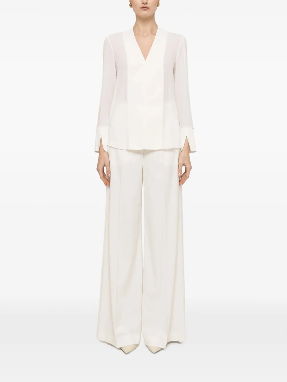 NISSA Chiffon top met V-hals Wit