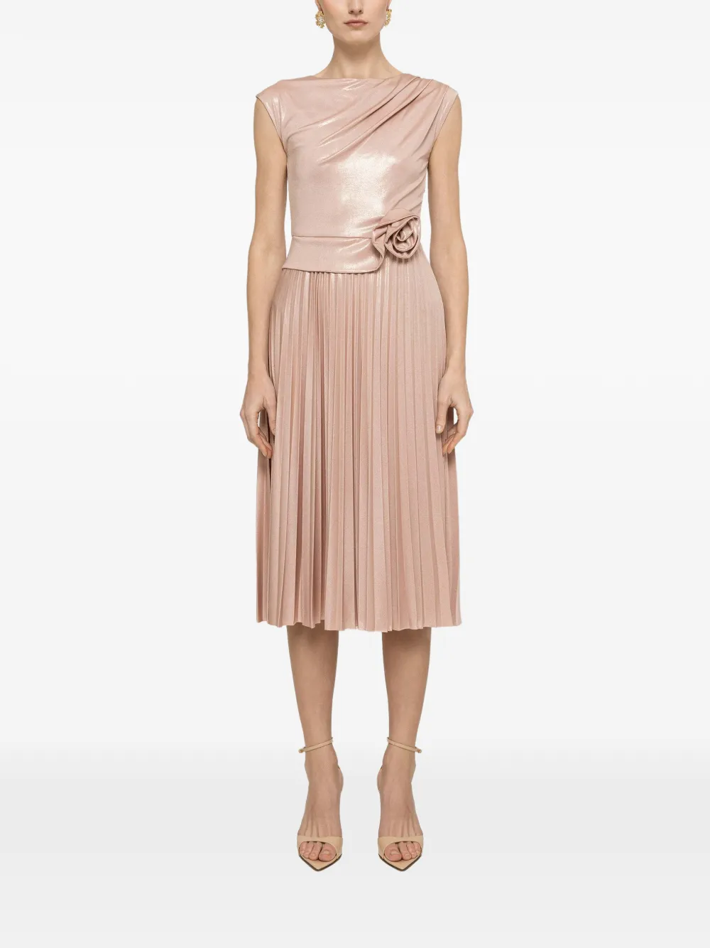 NISSA metallic-effect pleated midi dress - Pink
