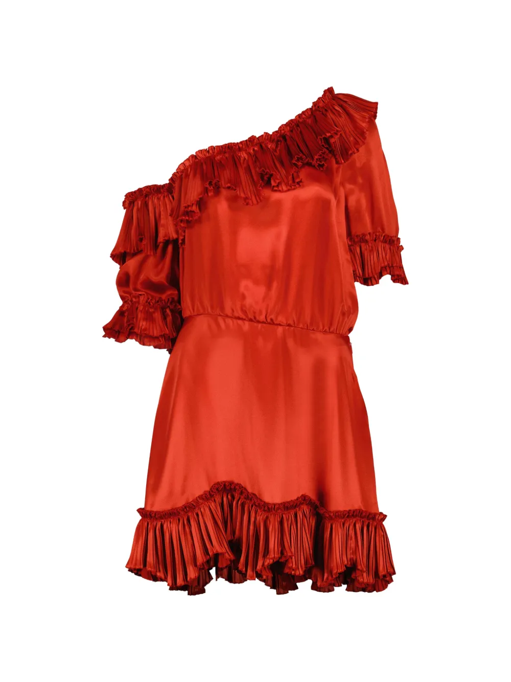 Saint Laurent ruffled asymmetric silk dress - Red