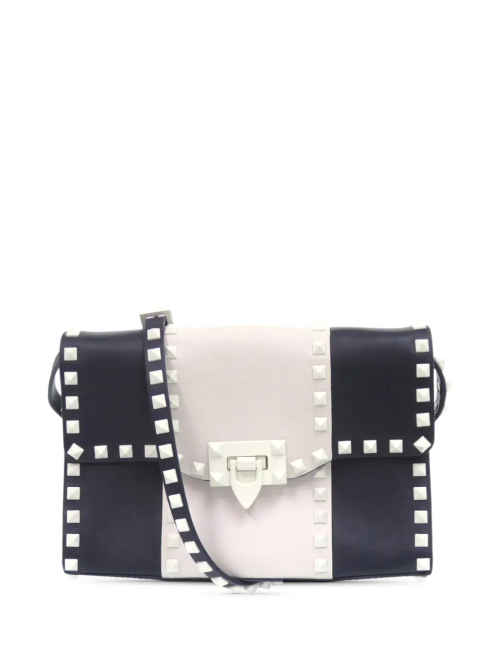 Pre-owned Valentino Garavani 2010-2025 Medium Leather Colorblock Rockstud Flip Lock Crossbody Bag In Blue