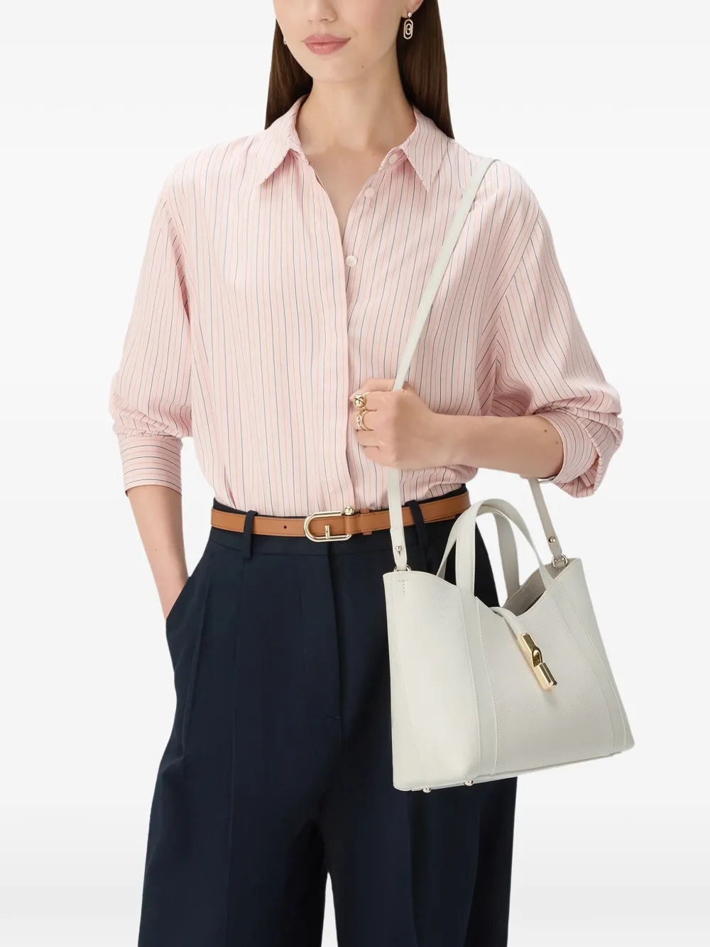 Furla Kleine Goccia leren shopper met textuur Wit