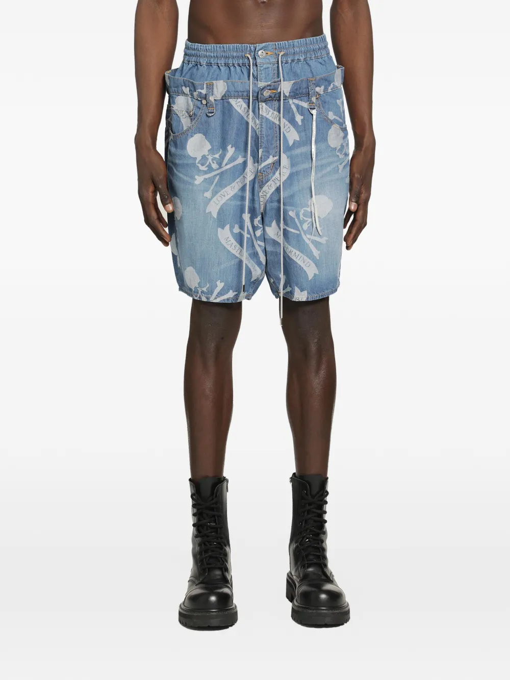 Mastermind World Aloha denim shorts - Blu