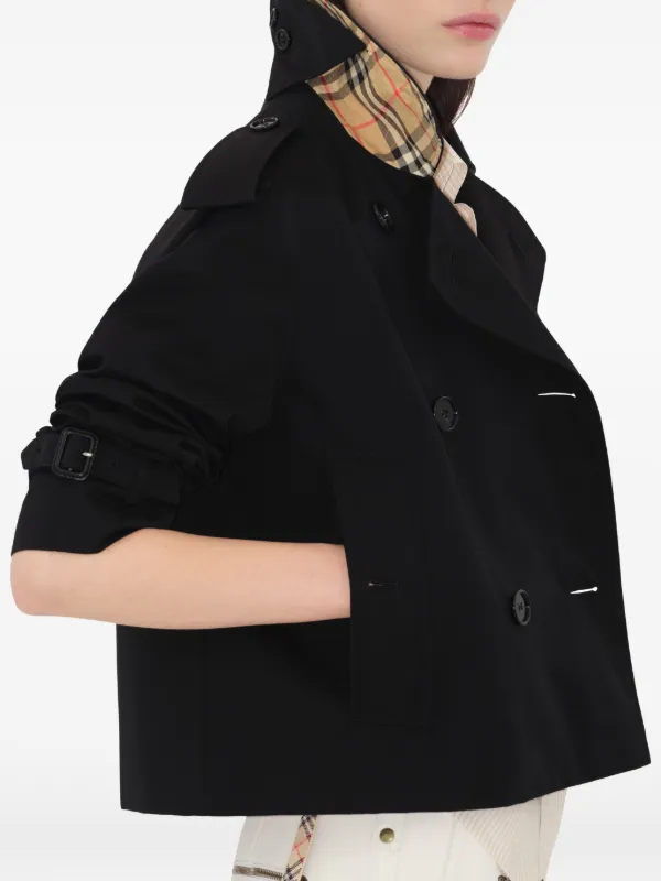 Burberry Cropped Gabardine Mayfair Trench Jacket | Black | FARFETCH