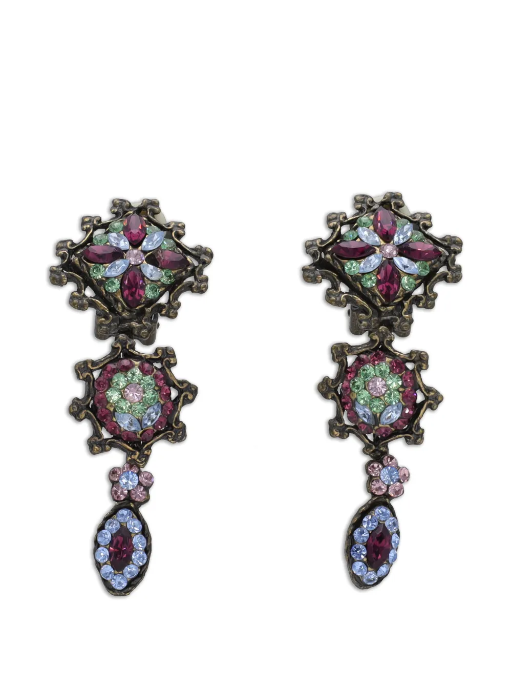 Vintage embellished clip-on earrings - Marrone