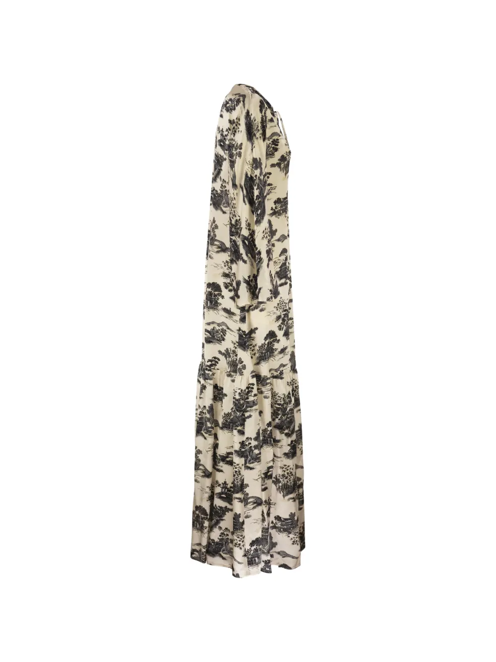Max Mara Maxi-jurk met landschap-print en trekkoord Beige