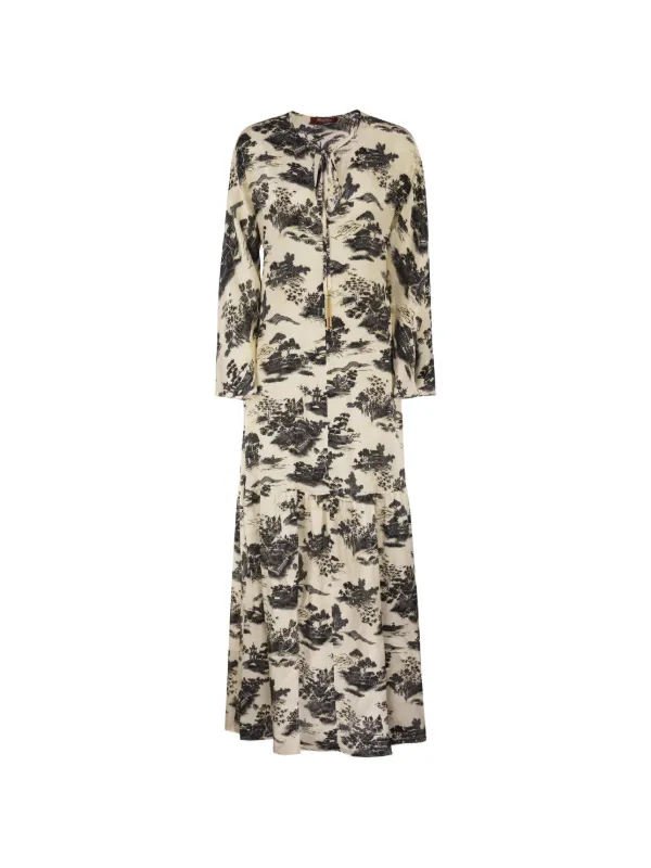 Max Mara Landscape-print Drawstring Maxi Dress in Neutrals