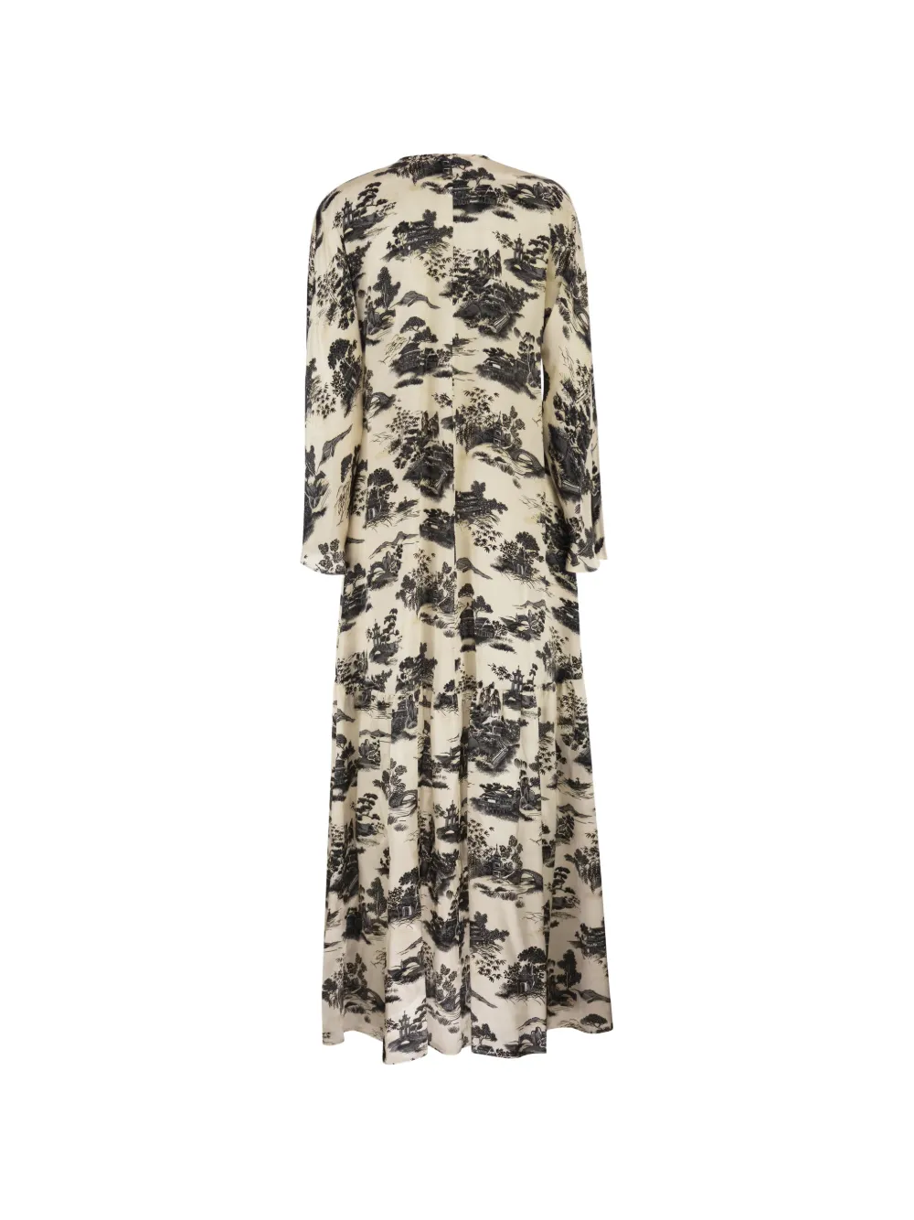 Max Mara Maxi-jurk met landschap-print en trekkoord Beige