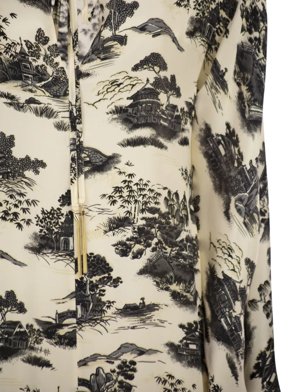 Max Mara Maxi-jurk met landschap-print en trekkoord Beige