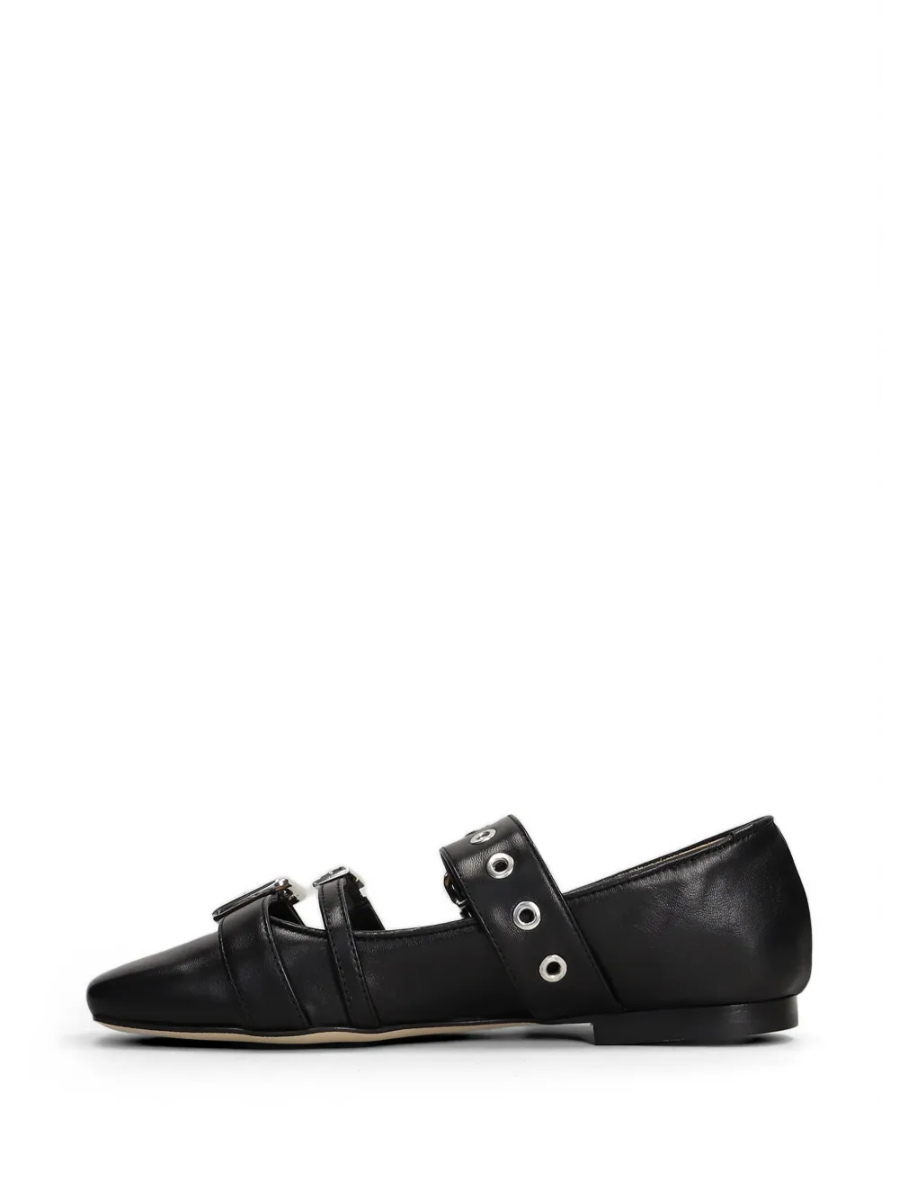Anna F. eyelet-embellished buckle-strap leather ballet flats Zwart