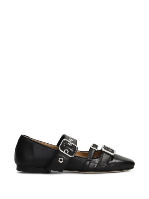 Anna F. eyelet-embellished buckle-strap leather ballet flats