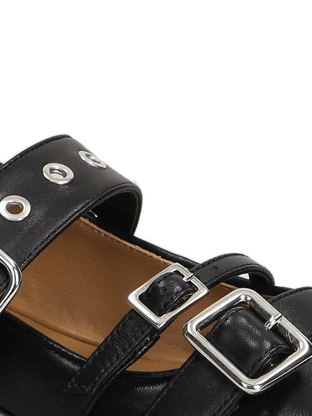 Anna F. eyelet-embellished buckle-strap leather ballet flats Zwart
