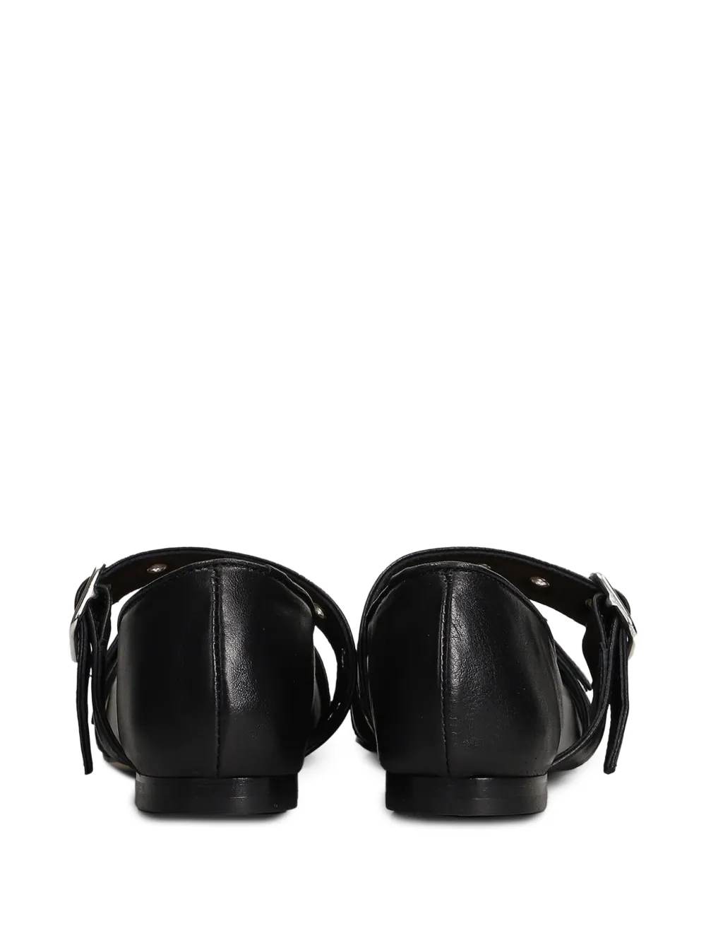 Anna F. eyelet-embellished buckle-strap leather ballet flats Zwart
