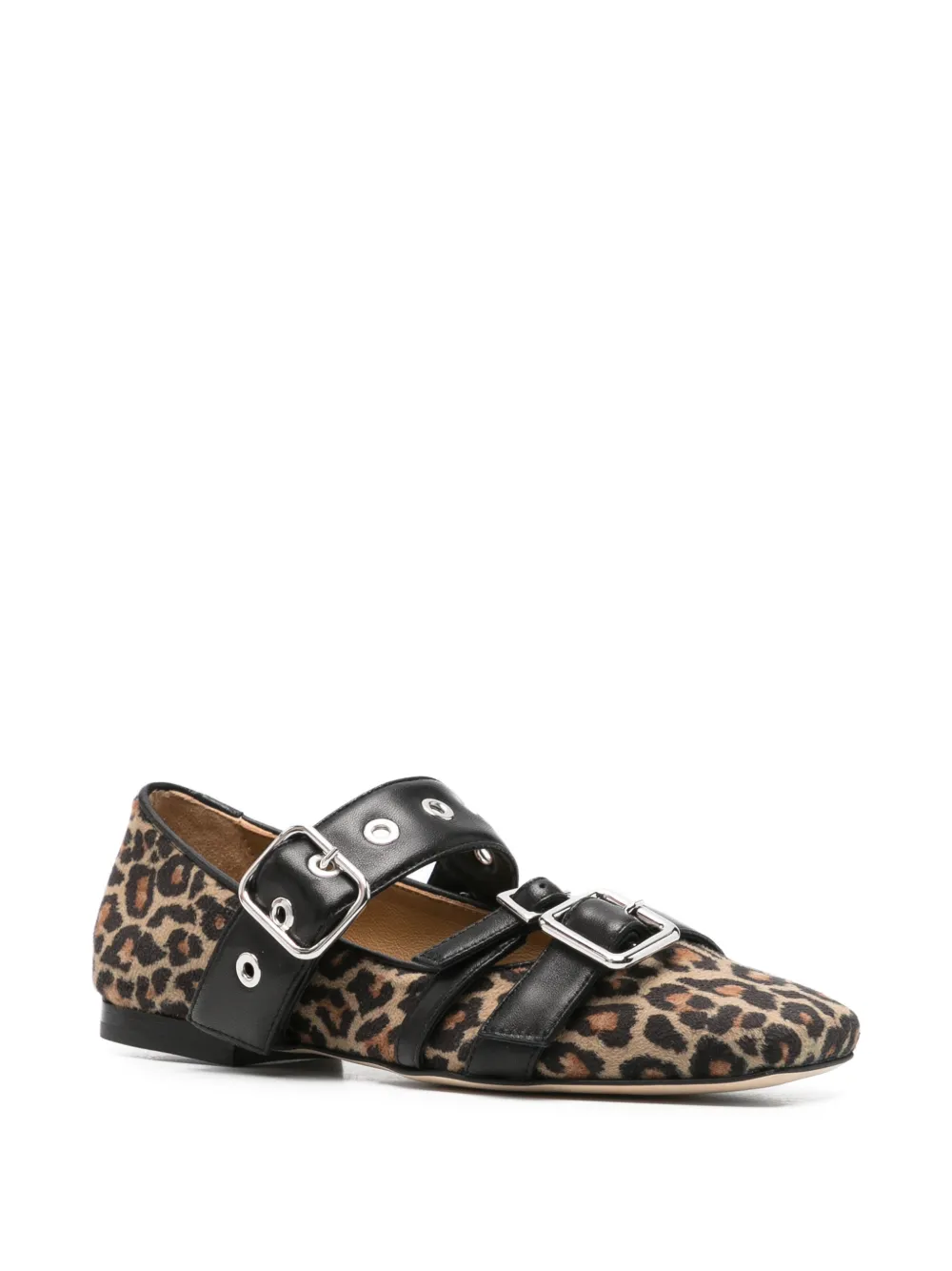Anna F. leopard-print buckled ballet flats Beige