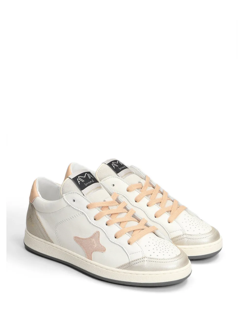 Ama Brand star-patch metallic-effect sneakers Beige