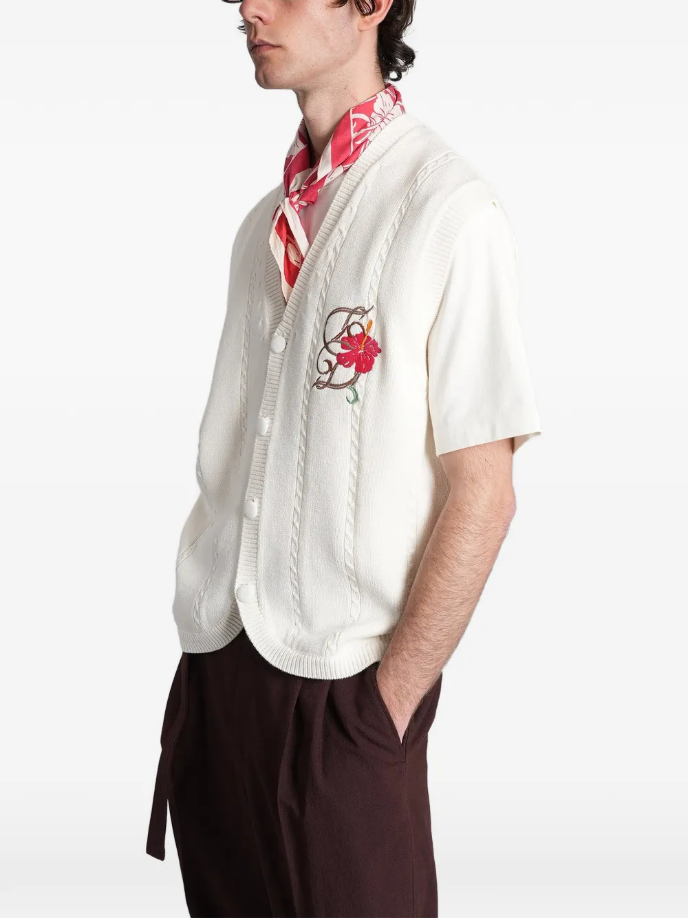 Drôle De Monsieur Vest met geborduurde bloemen Wit