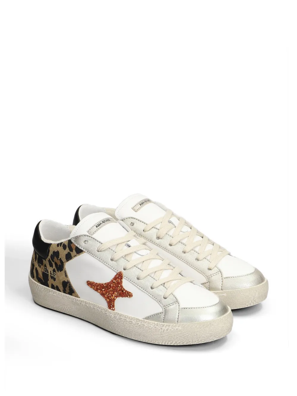 Ama Brand leopard-print glitter-star sneakers Wit