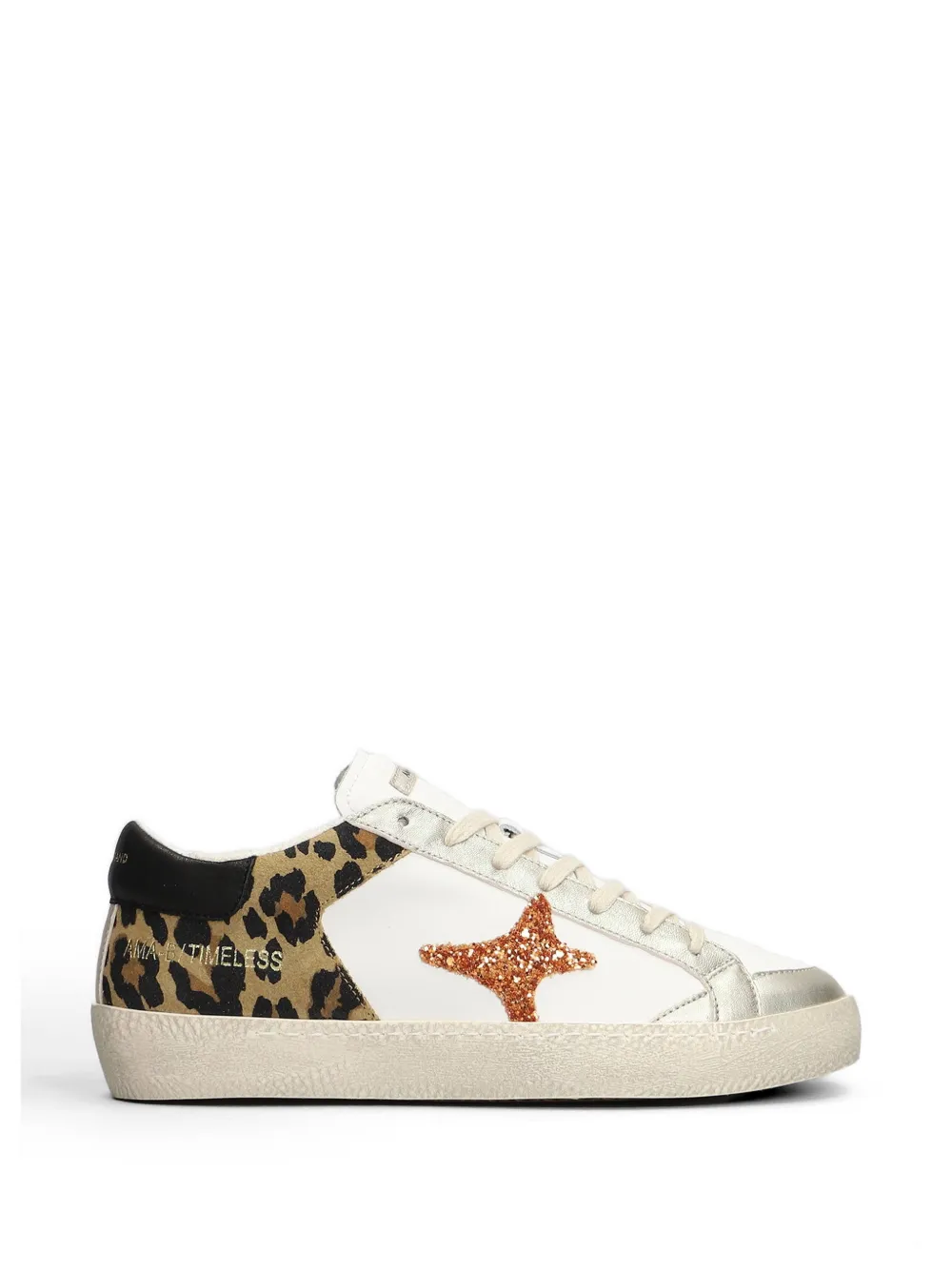 Ama Brand leopard-print glitter-star sneakers Wit