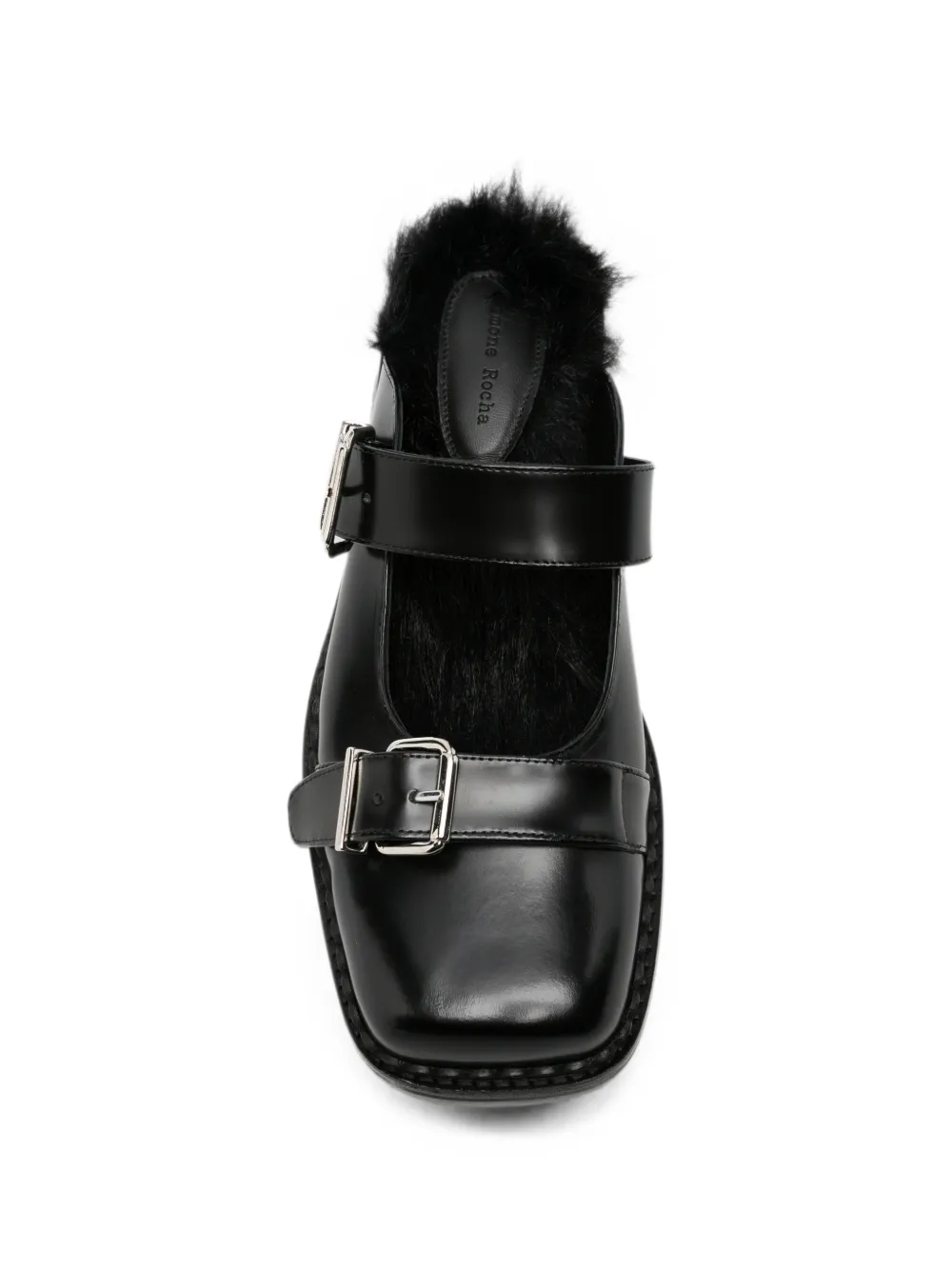 Simone Rocha faux-fur buckle mules Zwart