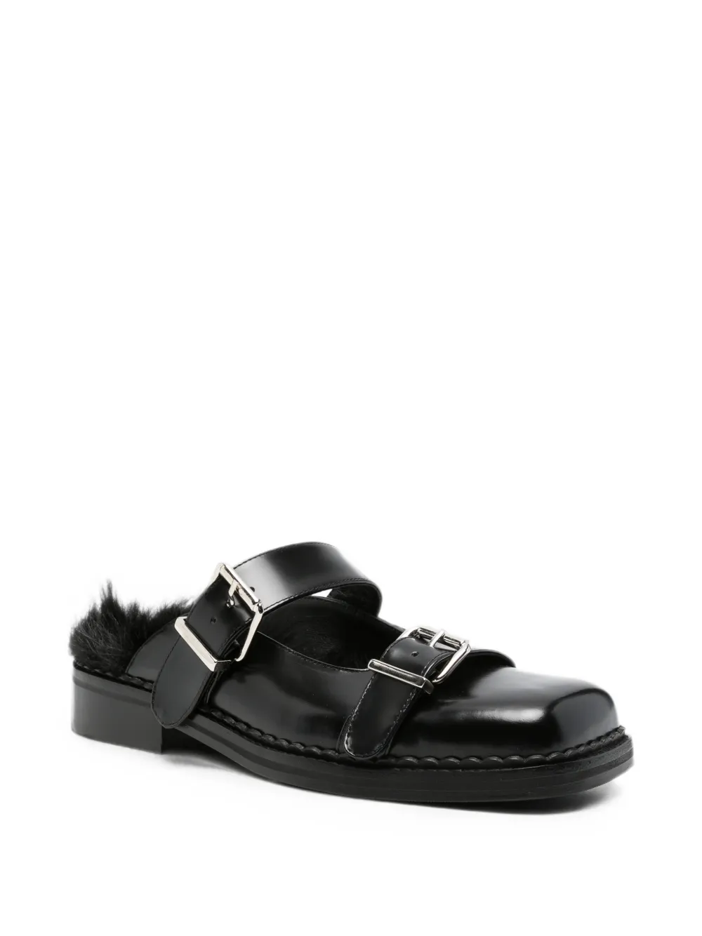 Simone Rocha faux-fur buckle mules Zwart