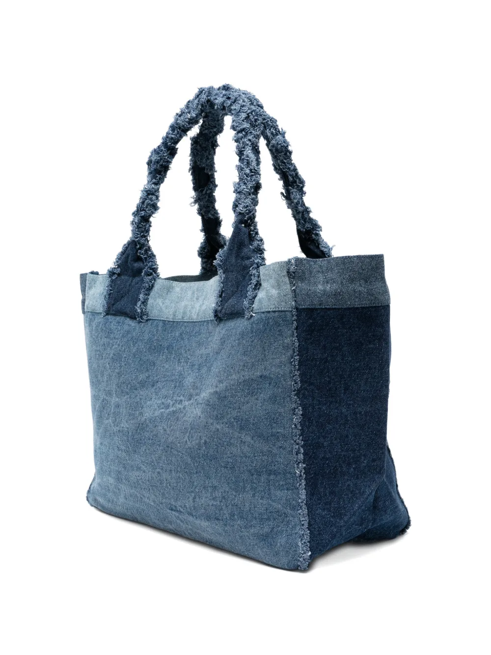 GANNI Shopper met patchwork en franje Blauw