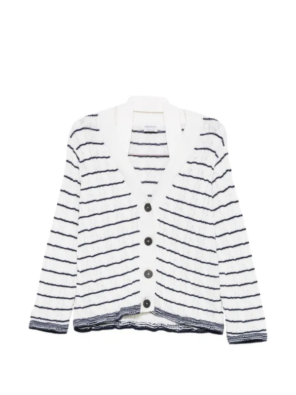 Alexander McQueen Off-the-shoulder Striped Cardigan in Ivory/navy in White